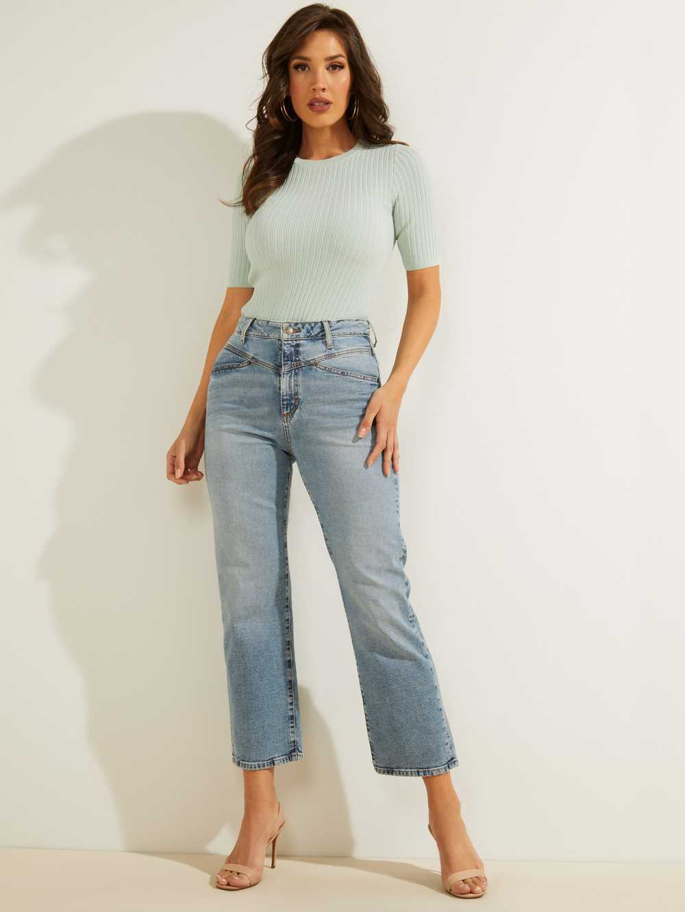 Mint Women's Guess Naomi Ribbed Half-Sleeve Sweaters Australia Sale | 918SIRPLN