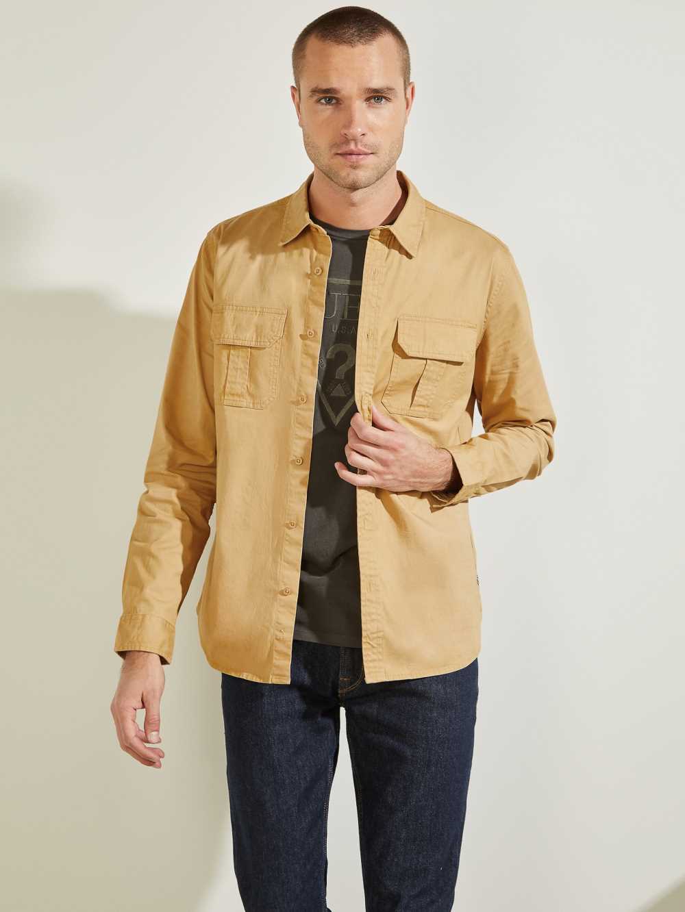 Multicolor Men\'s Guess Dusty Twill Washed Milton Shirts Australia Sale | 135NOGWUS