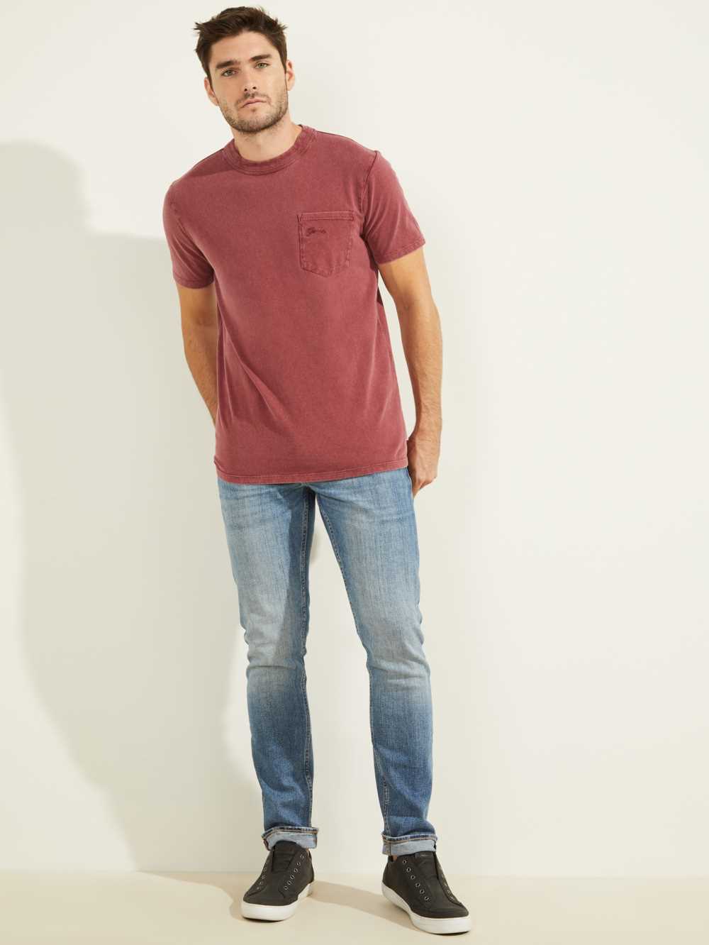 Multicolor Men's Guess Sueded Jersey T-shirt Australia Sale | 015OJLZBT