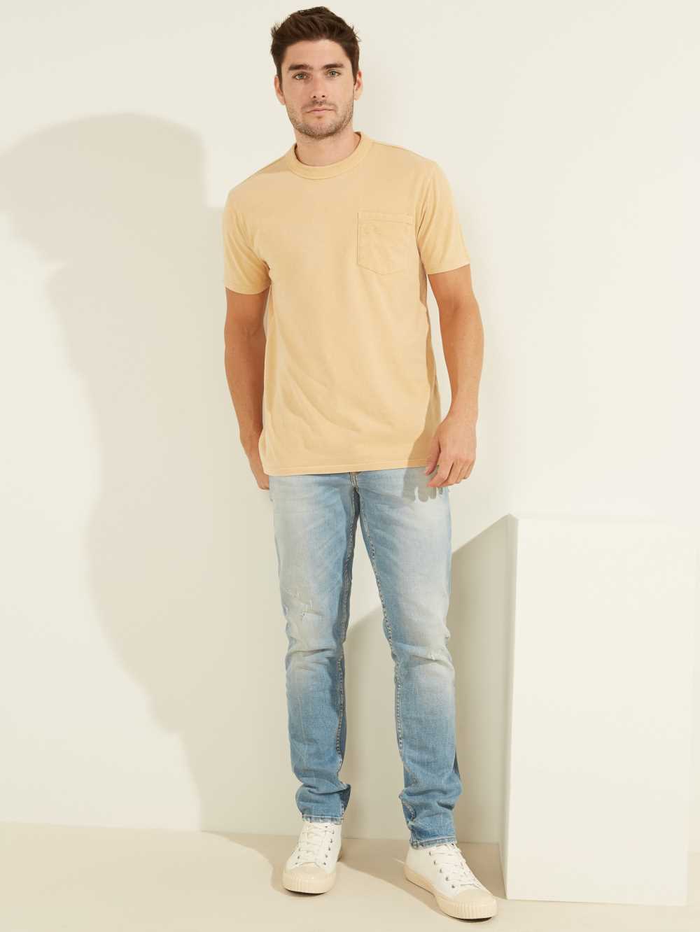 Multicolor Men's Guess Sueded Jersey T-shirt Australia Sale | 634TWFJQC