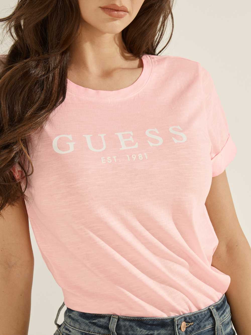 Multicolor Women's Guess Eco 1981 Rolled Cuff Logo T-shirt Australia Sale | 825LHUAJY