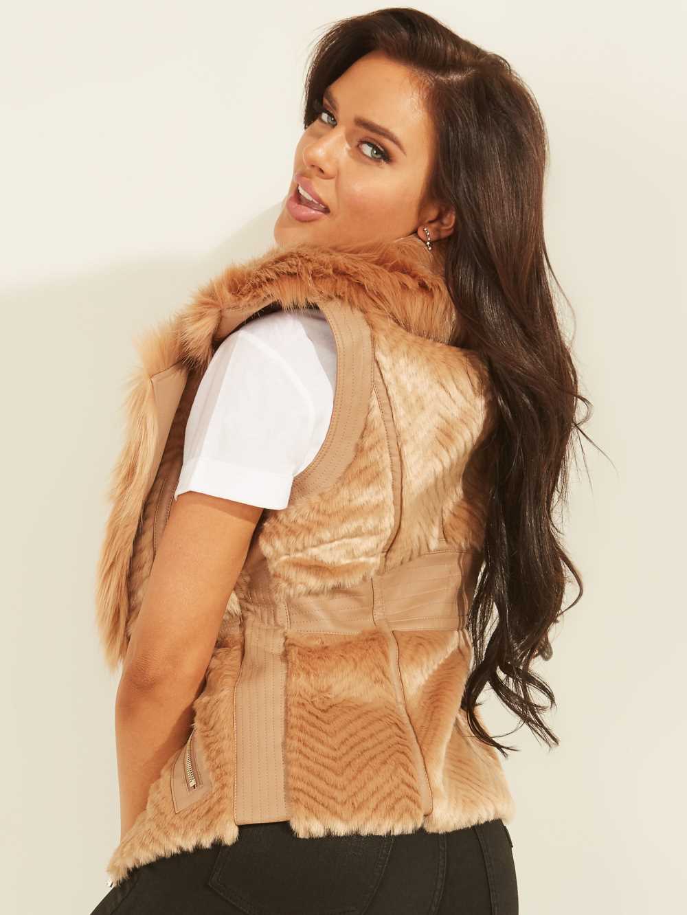 Multicolor Women's Guess Faux-Fur Moto Vest Australia Sale | 054UWLCKJ