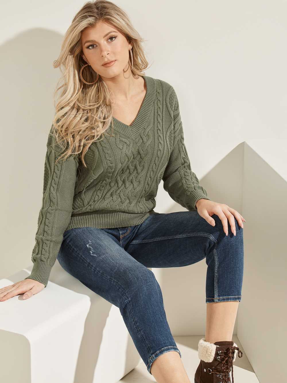 Multicolor Women's Guess Noemi Cable Knit Sweaters Australia Sale | 243MJTOGC