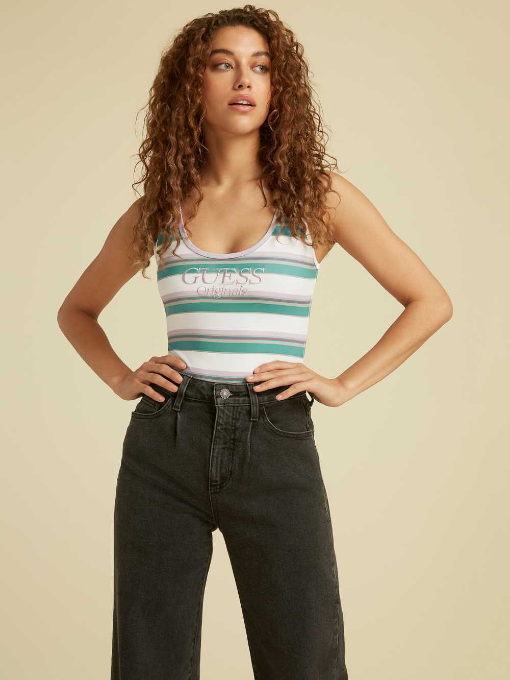 Multicolor Women\'s Guess Originals Striped Bodysuit Australia Sale | 280KUMJOG