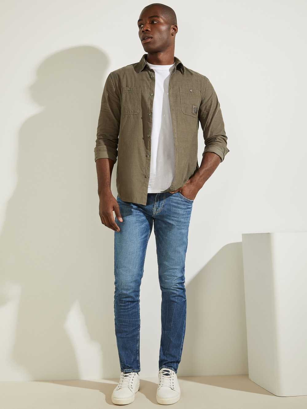 Olive Men's Guess Collins Corduroy Shirts Australia Sale | 948UNCARG