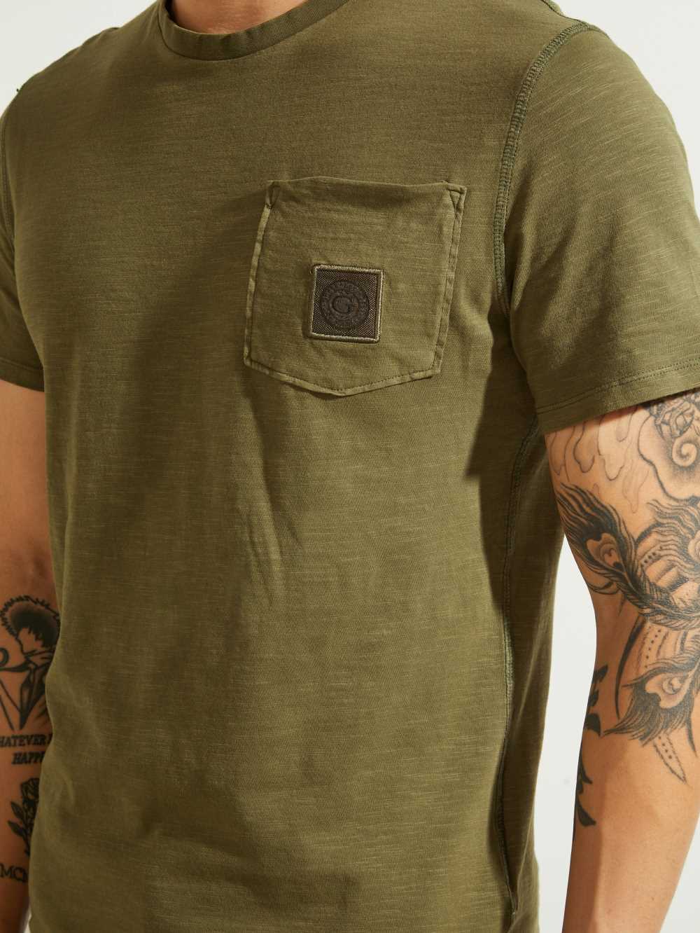 Olive Men's Guess G Stamp T-shirt Australia Sale | 194DYWGON