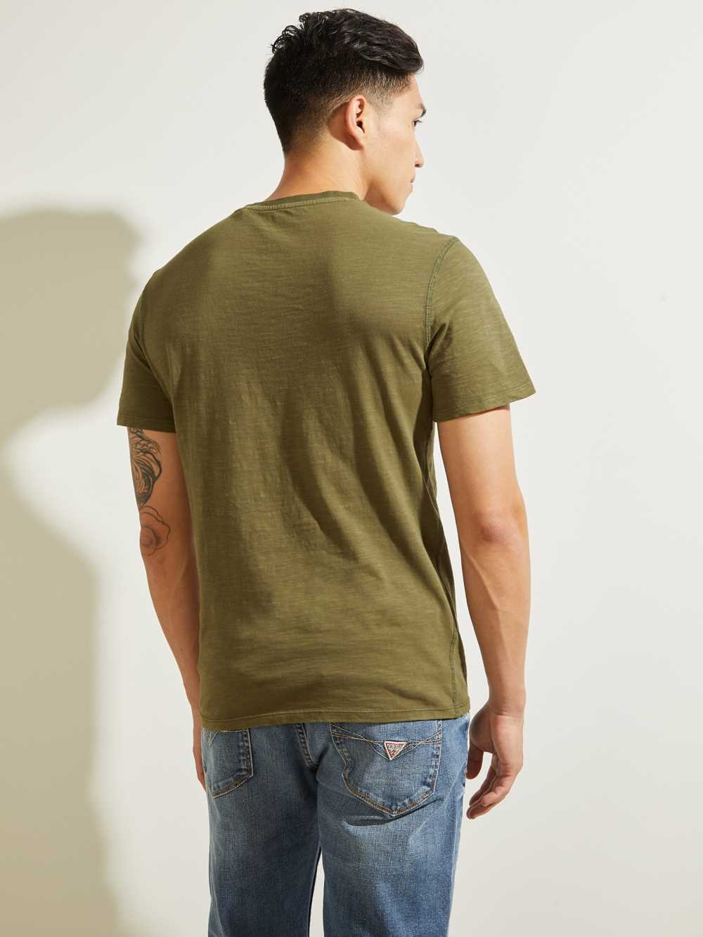 Olive Men's Guess G Stamp T-shirt Australia Sale | 194DYWGON