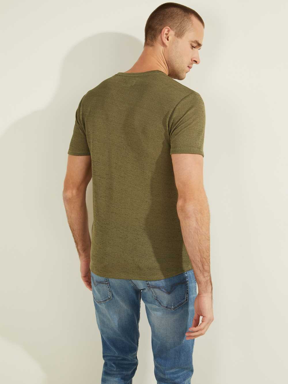 Olive Men's Guess Gauze V-Neck T-shirt Australia Sale | 947IMHVDK