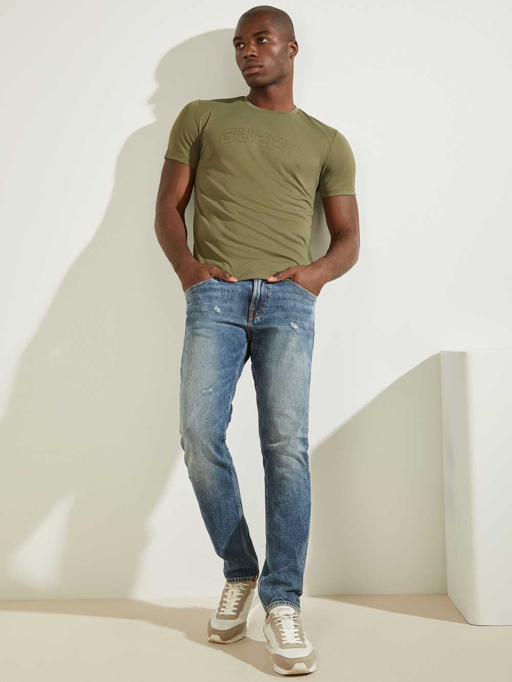 Olive Men's Guess Korey T-shirt Australia Sale | 130APHSWR