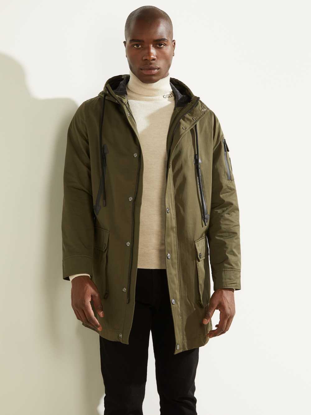 Olive Men's Guess Military Faux-Fur Lined Parka Jackets Australia Sale | 084HMYSZN