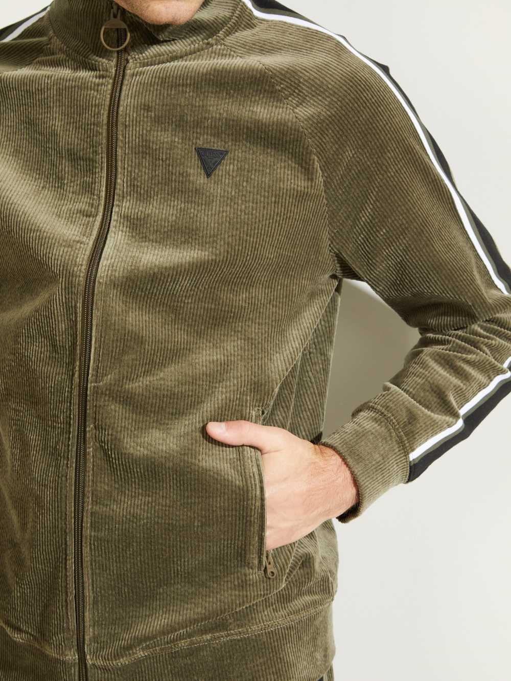Olive Men's Guess Myron Corduroy Zip-Up Jackets Australia Sale | 601DMLBJU