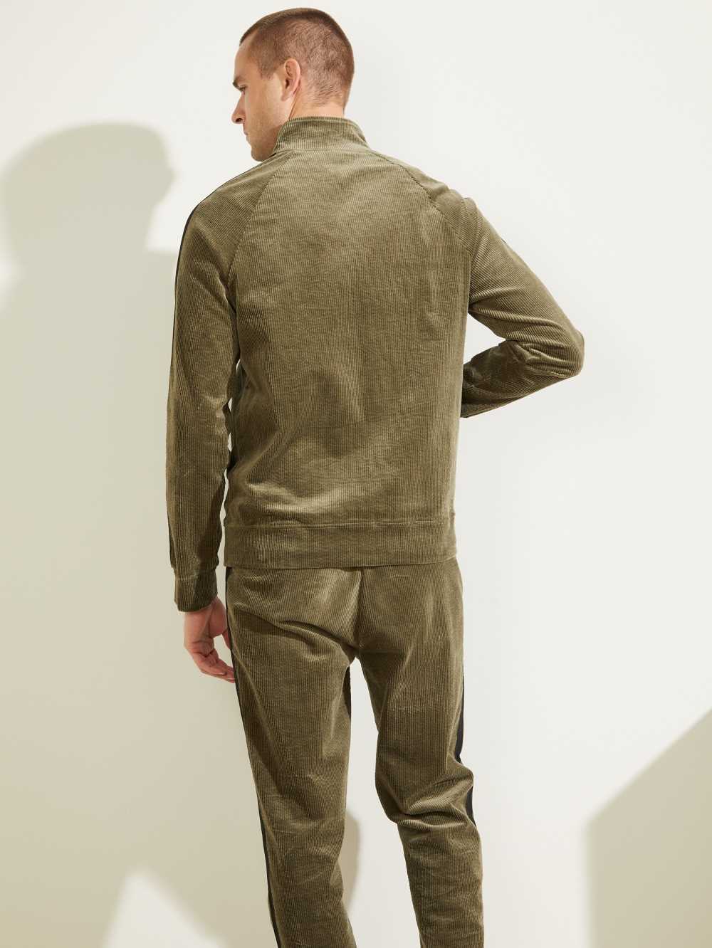 Olive Men's Guess Myron Corduroy Zip-Up Jackets Australia Sale | 601DMLBJU