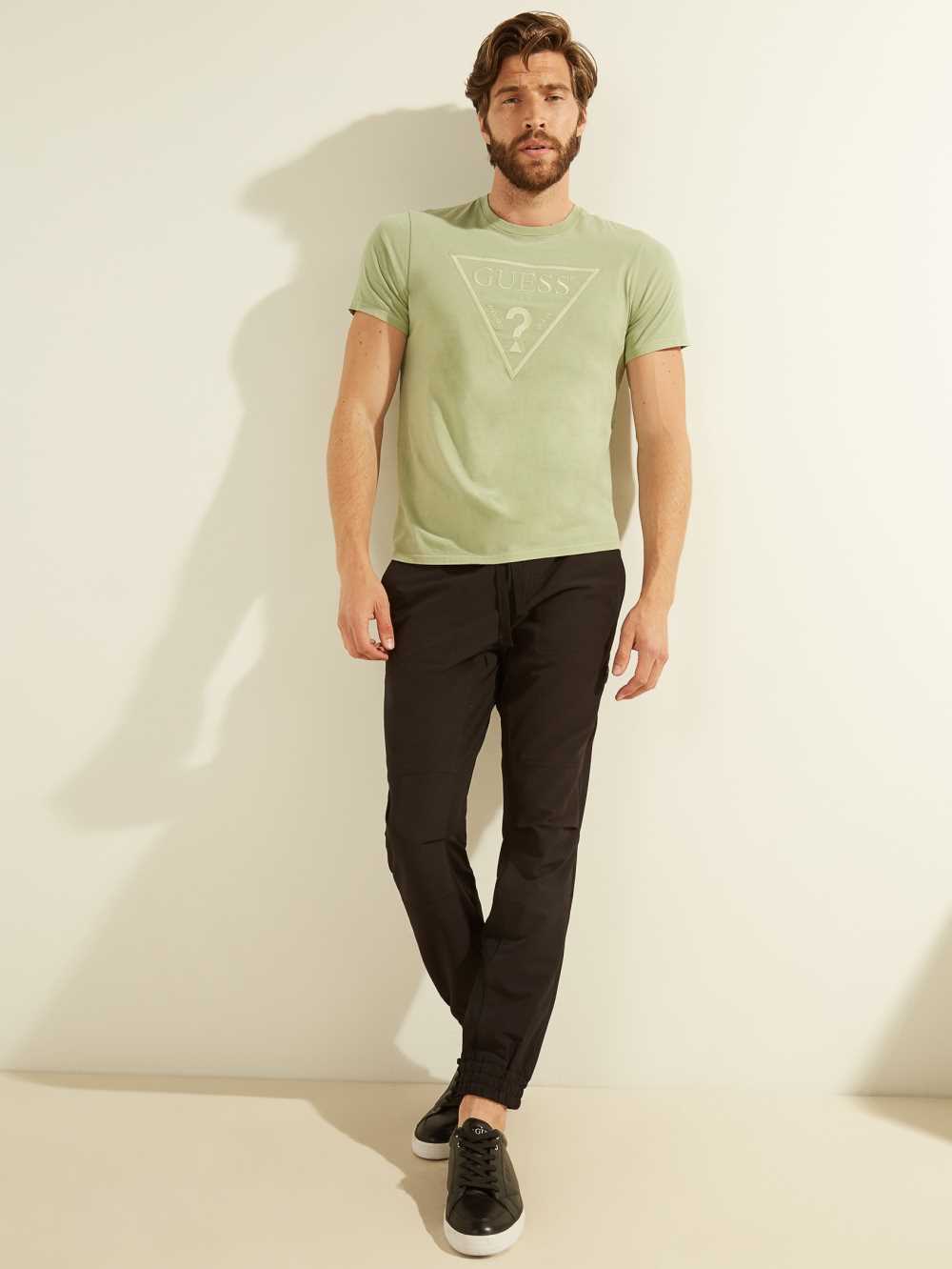 Olive Multicolor Men's Guess Embroidered Logo T-shirt Australia Sale | 842PJQSLT
