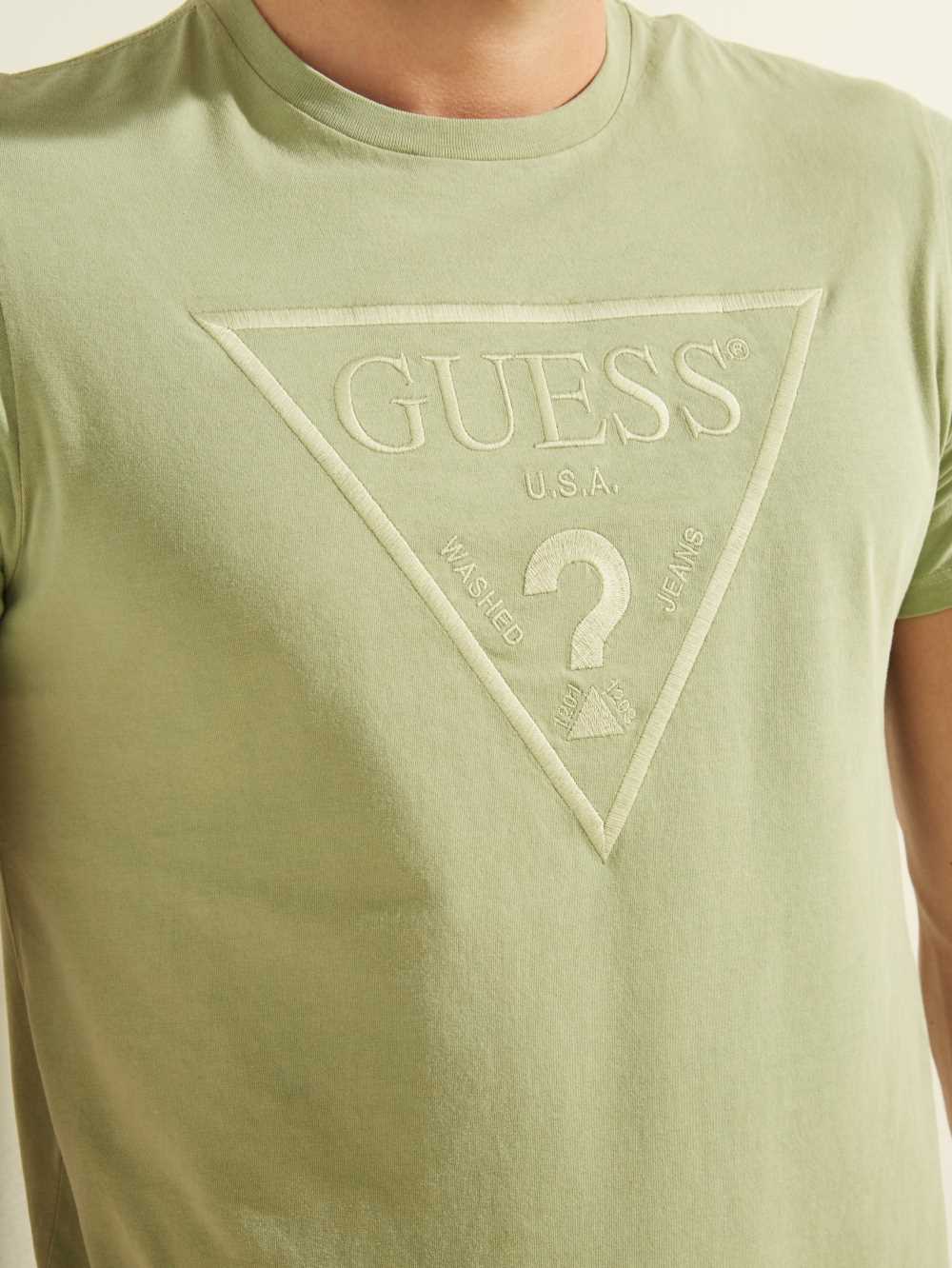 Olive Multicolor Men's Guess Embroidered Logo T-shirt Australia Sale | 842PJQSLT