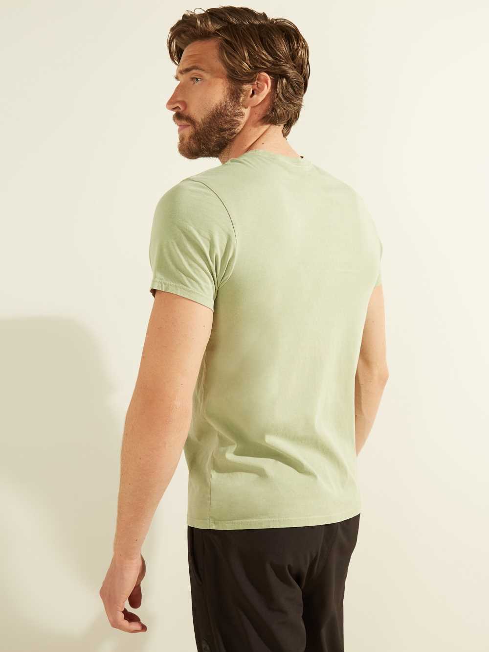 Olive Multicolor Men's Guess Embroidered Logo T-shirt Australia Sale | 842PJQSLT