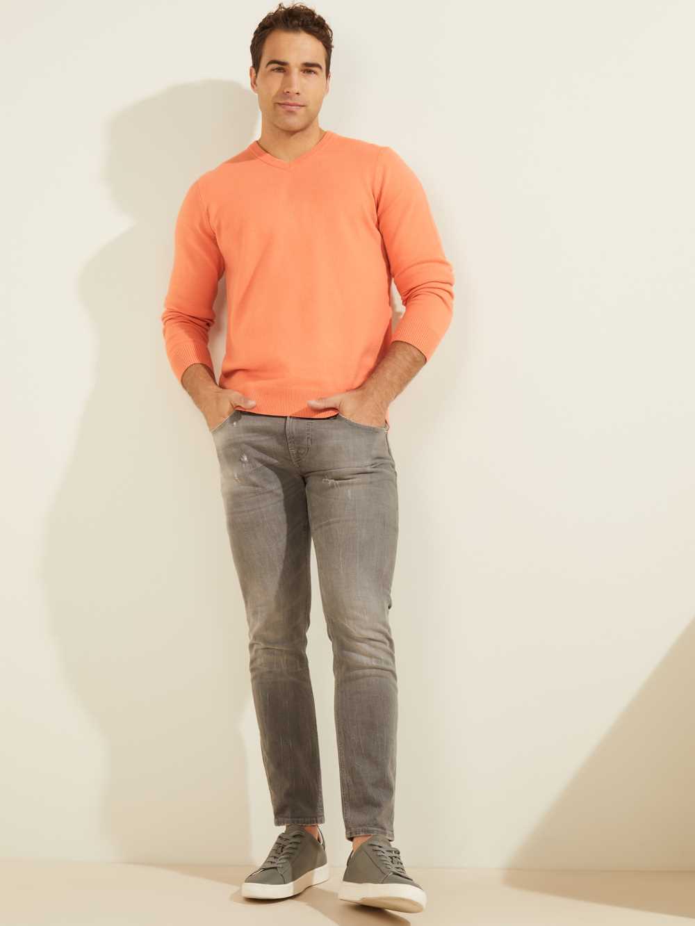 Orange Men's Guess Eco Liam V-Neck Sweaters Australia Sale | 851FTDHCG