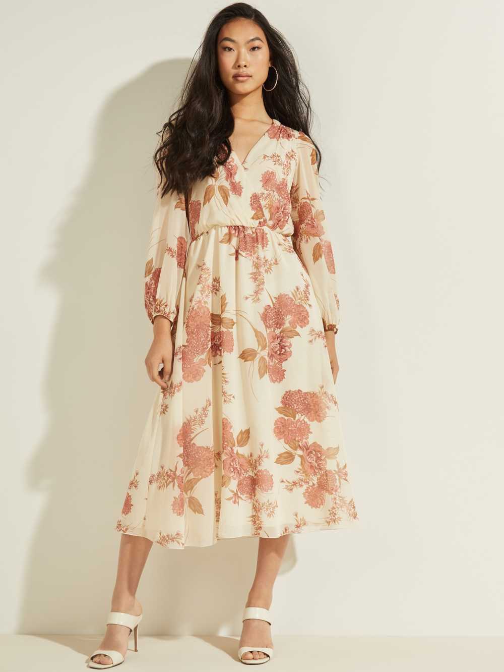 Pink Flower Women's Guess Floral Midi Dresses Australia Sale | 268HBVKYU