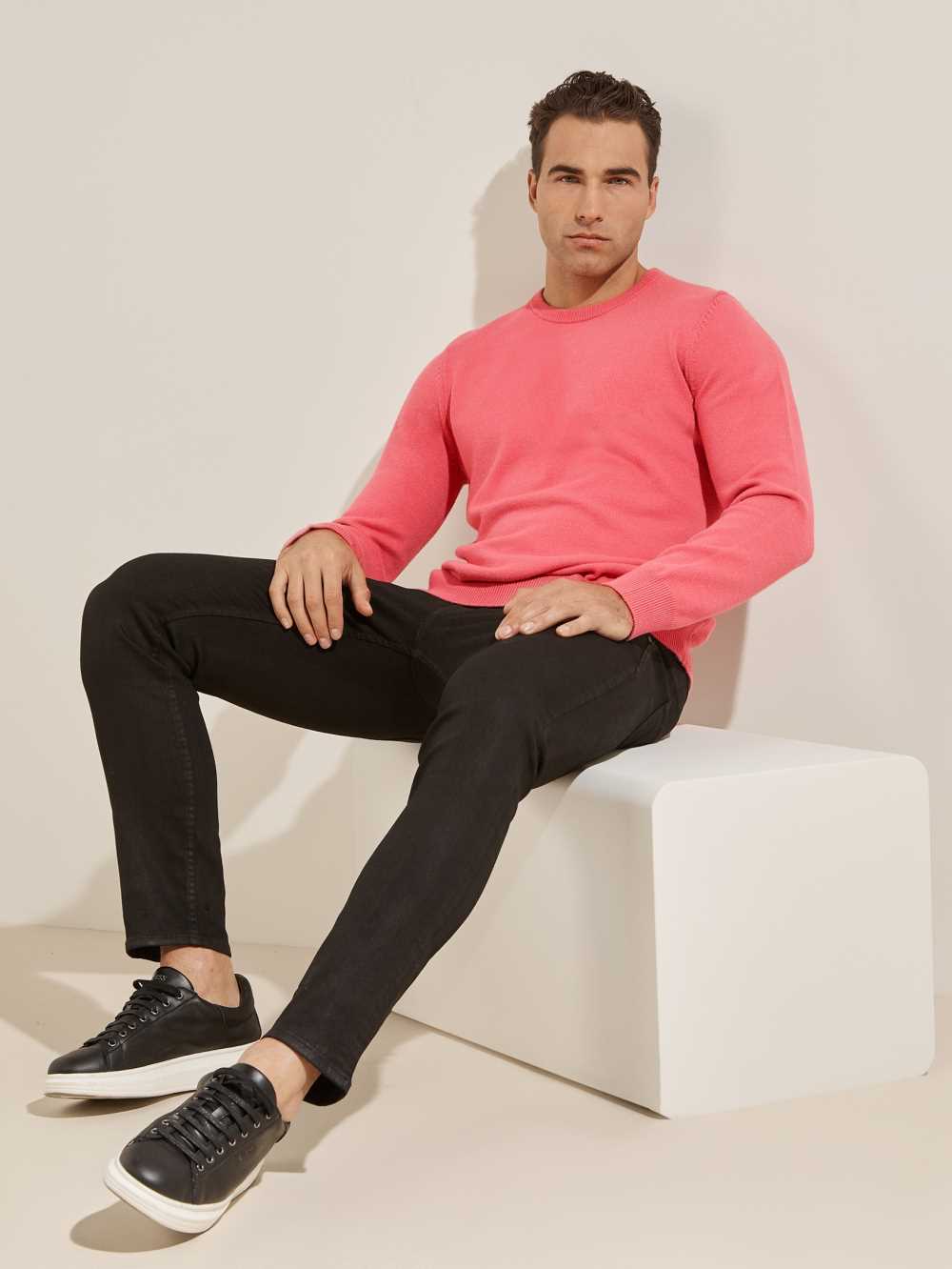 Pink Men's Guess Eco Liam Crew Sweaters Australia Sale | 086HOCZIQ