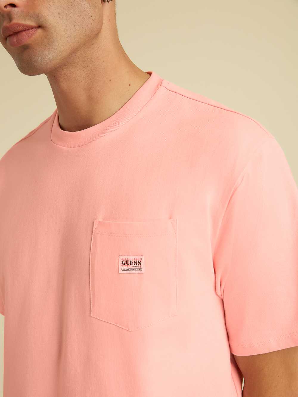 Pink Men's Guess Originals Kit Pocket T-shirt Australia Sale | 450RGUMSJ