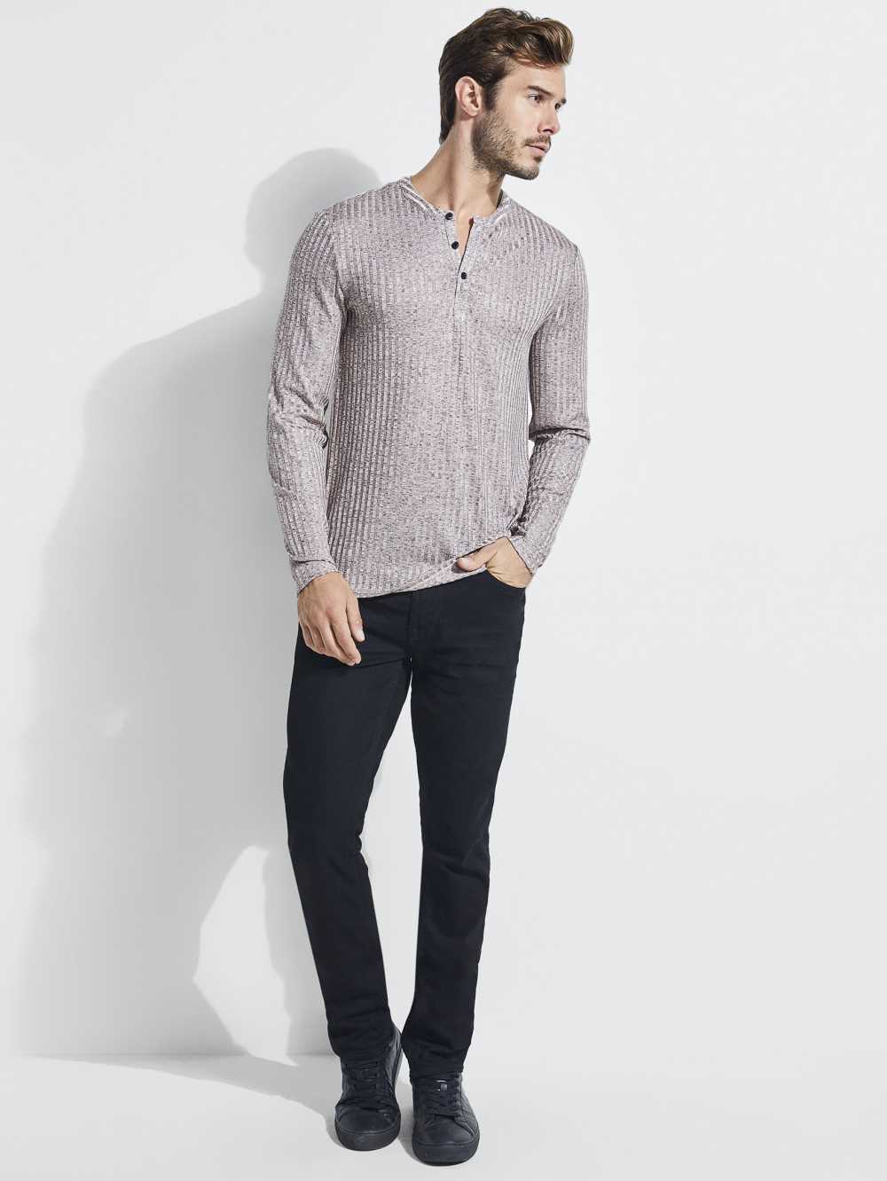 Pink Multicolor Men's Guess Warehouse Long-Sleeve Henley T-shirt Australia Sale | 385RPWYDK