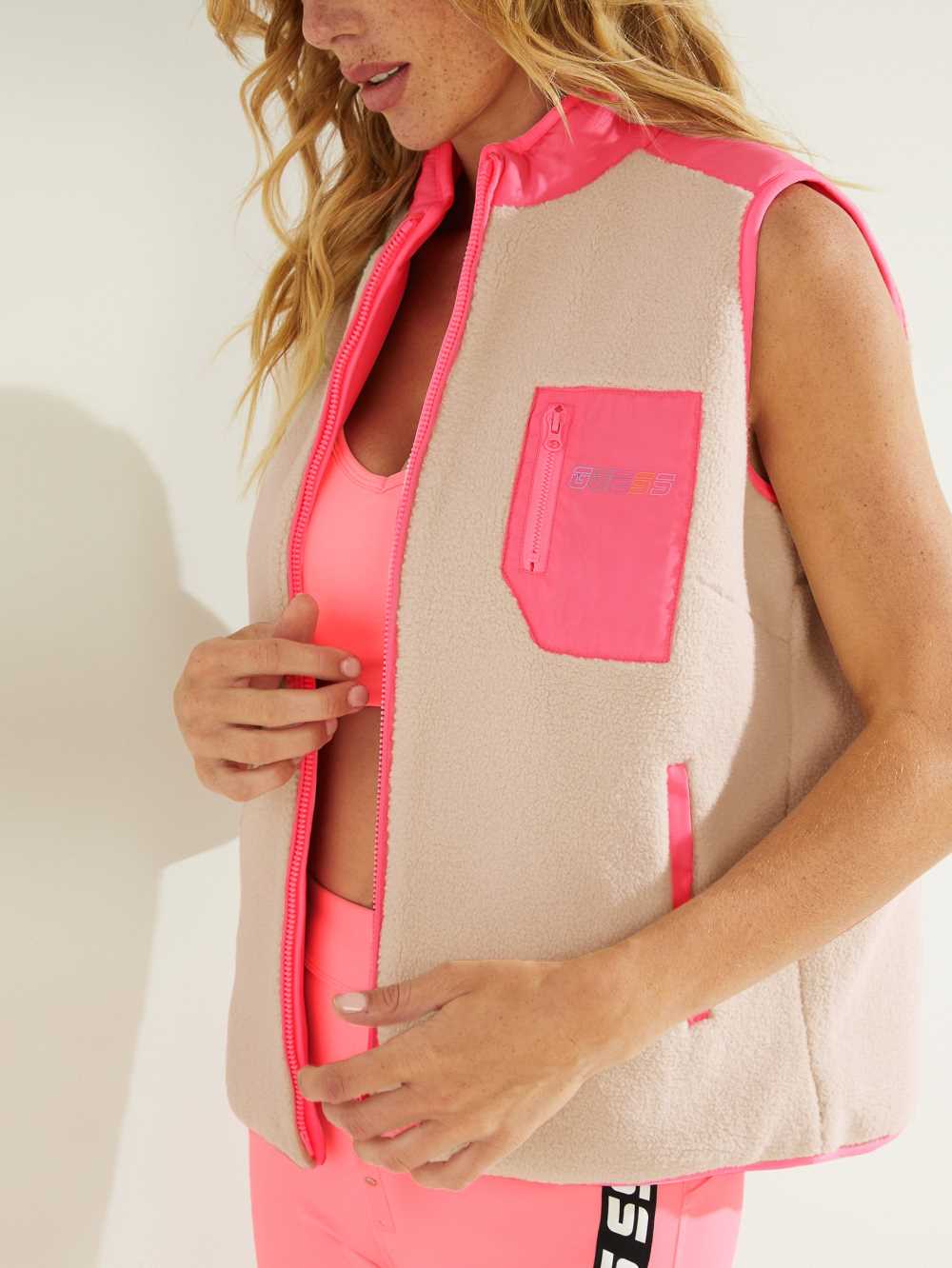 Pink Multicolor Women's Guess Audrey Reversible Vest Australia Sale | 695EVXMRH