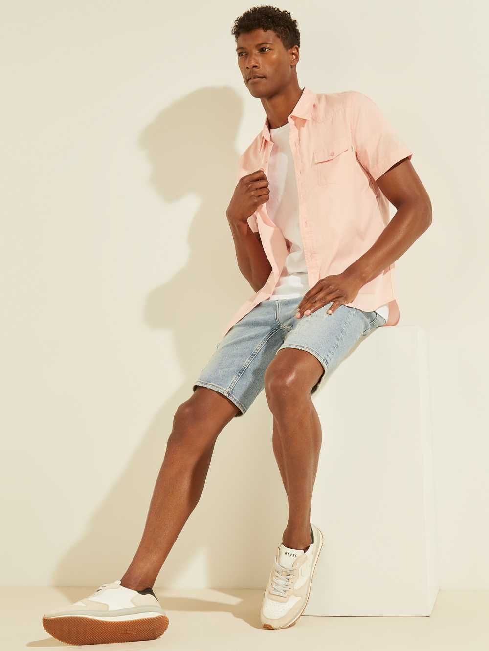 Pink Rose Men's Guess Nottingham Western Shirts Australia Sale | 745PAKSBH