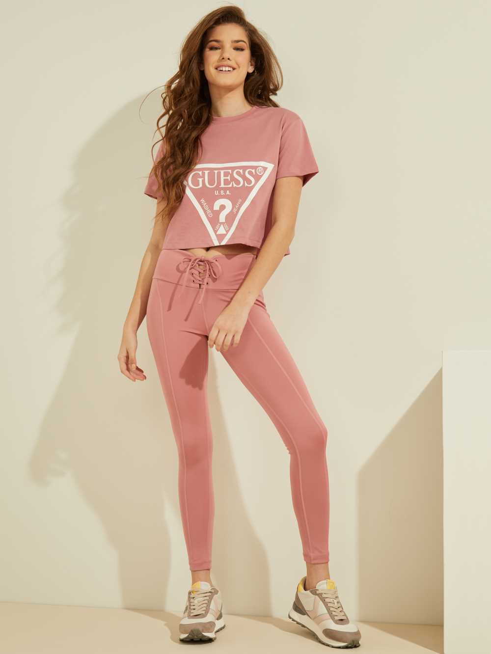 Pink Women's Guess Cropped Logo T-shirt Australia Sale | 964RUMDYH
