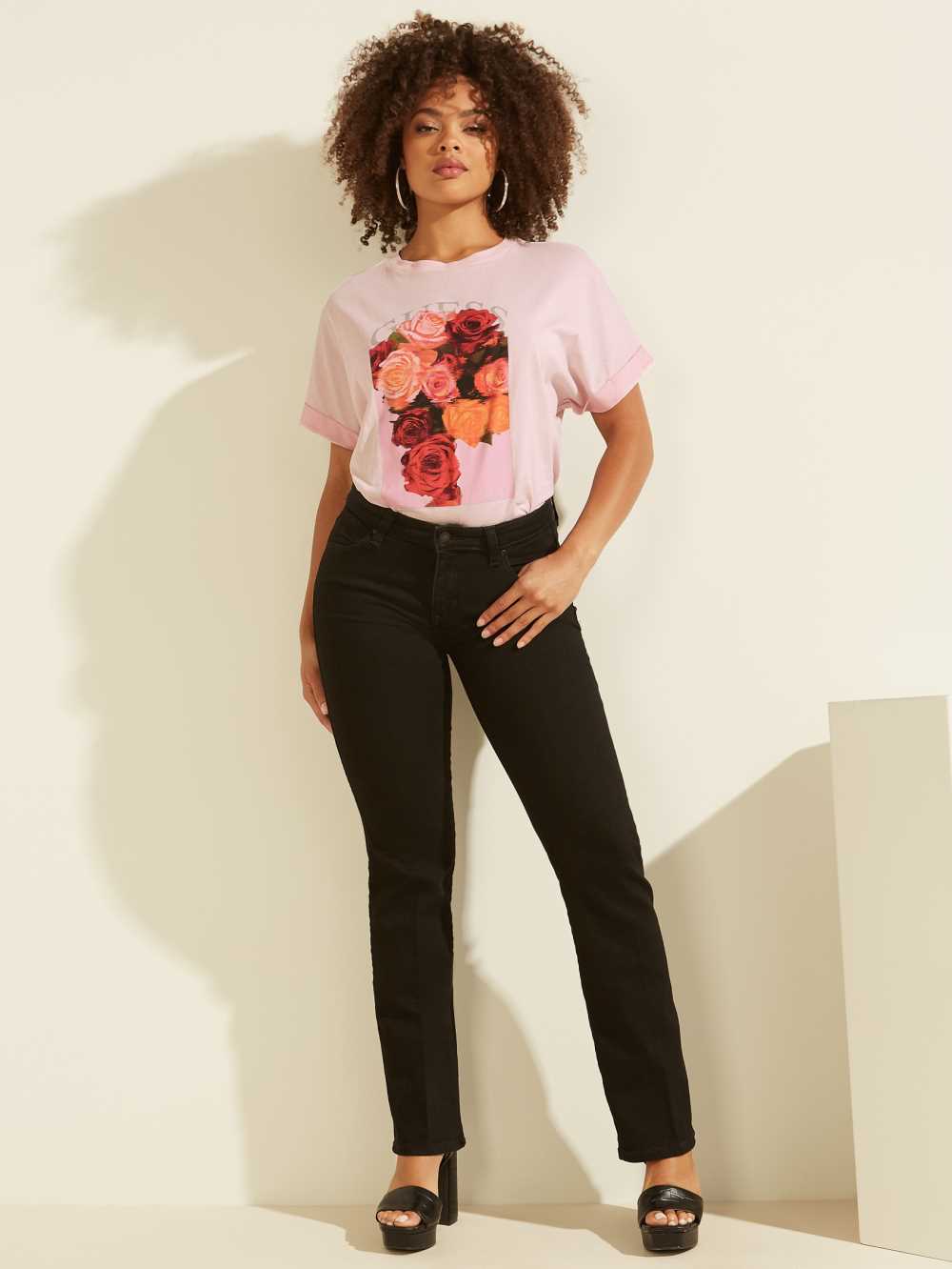 Pink Women's Guess Ermin Rose Logo T-shirt Australia Sale | 316VGQXNU