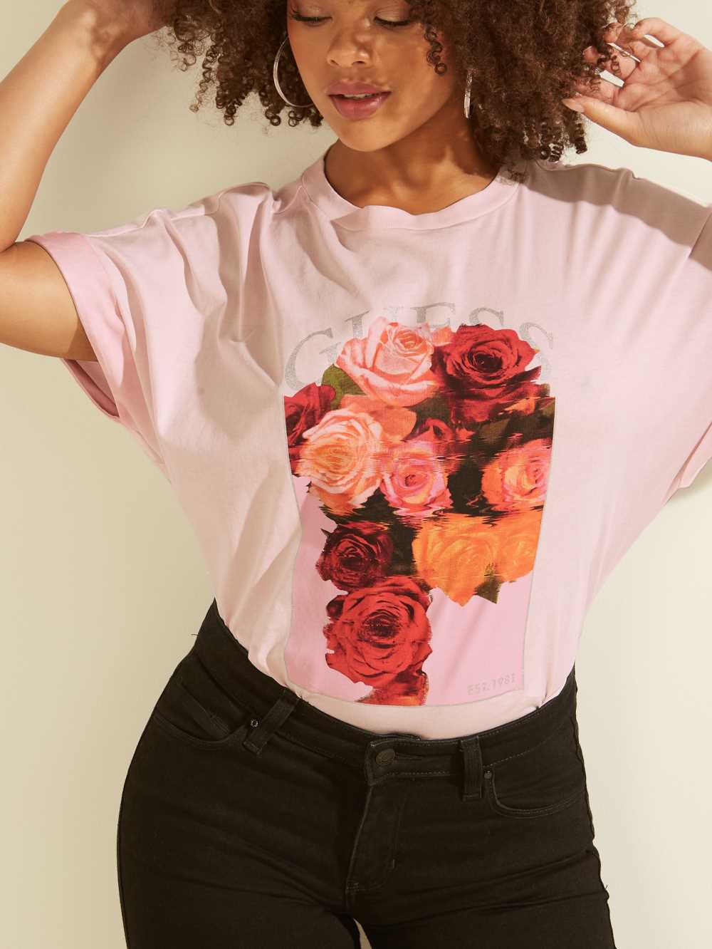 Pink Women's Guess Ermin Rose Logo T-shirt Australia Sale | 316VGQXNU