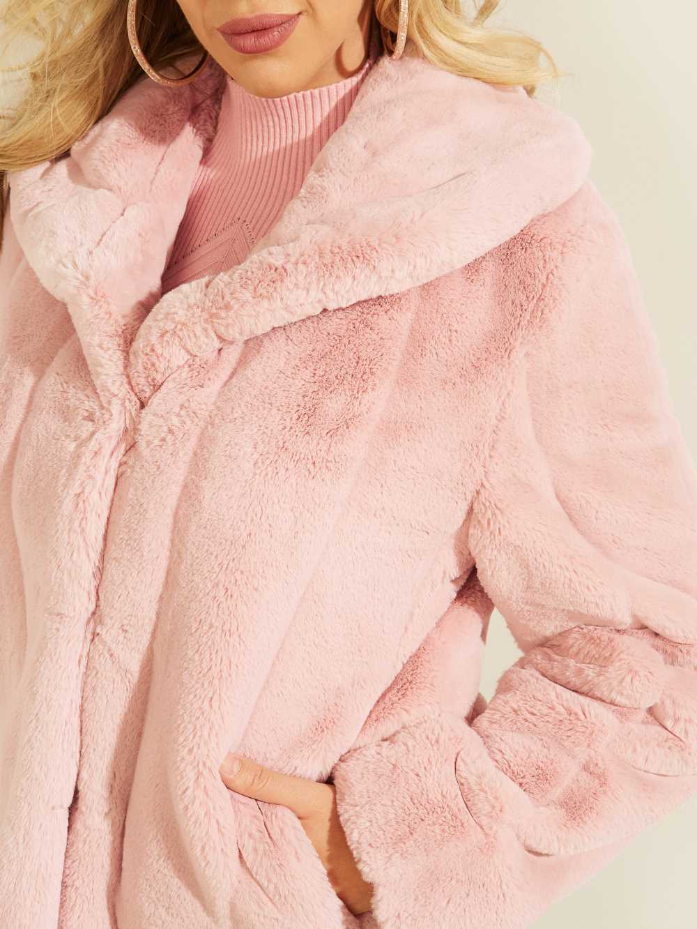 Pink Women's Guess Sophy Faux-Fur Jackets Australia Sale | 954JWAPMS