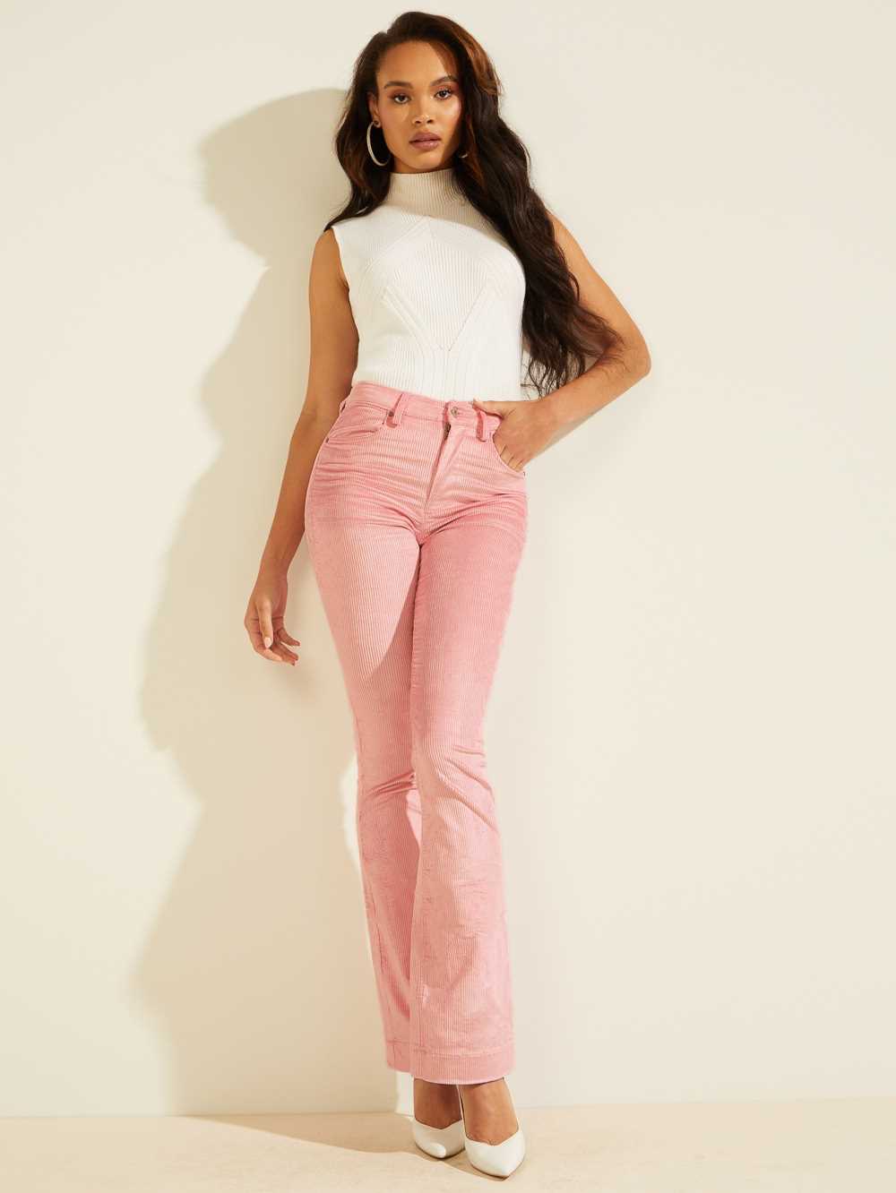 Pink Women's Guess Super-High Rise Corduroy Pants Australia Sale | 706TDGUZL