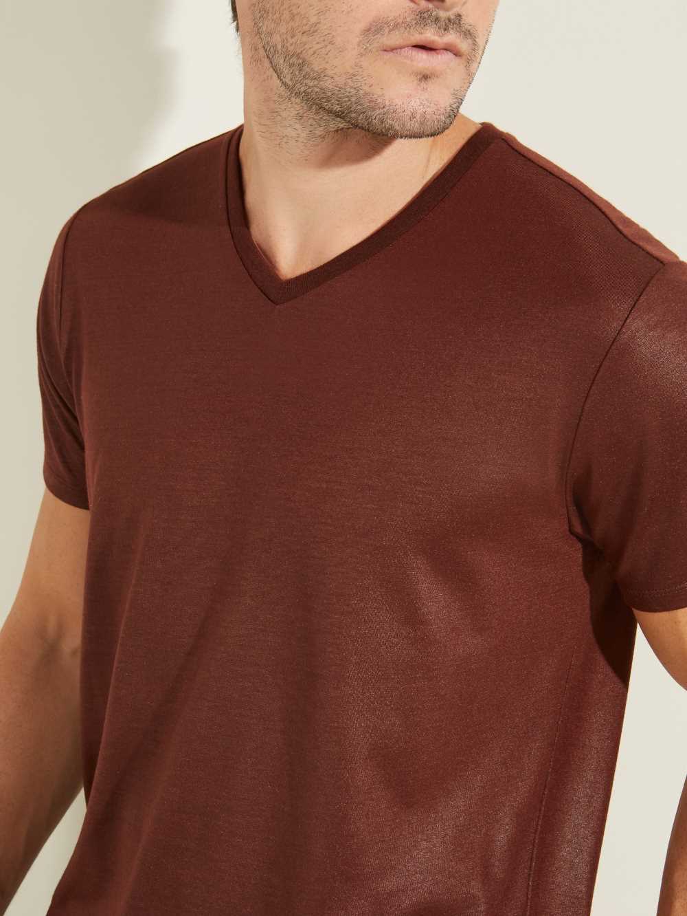 Purple Men's Guess Mason Yoke V-Neck T-shirt Australia Sale | 460EOVGSI