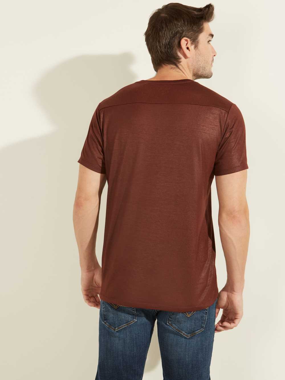 Purple Men's Guess Mason Yoke V-Neck T-shirt Australia Sale | 460EOVGSI