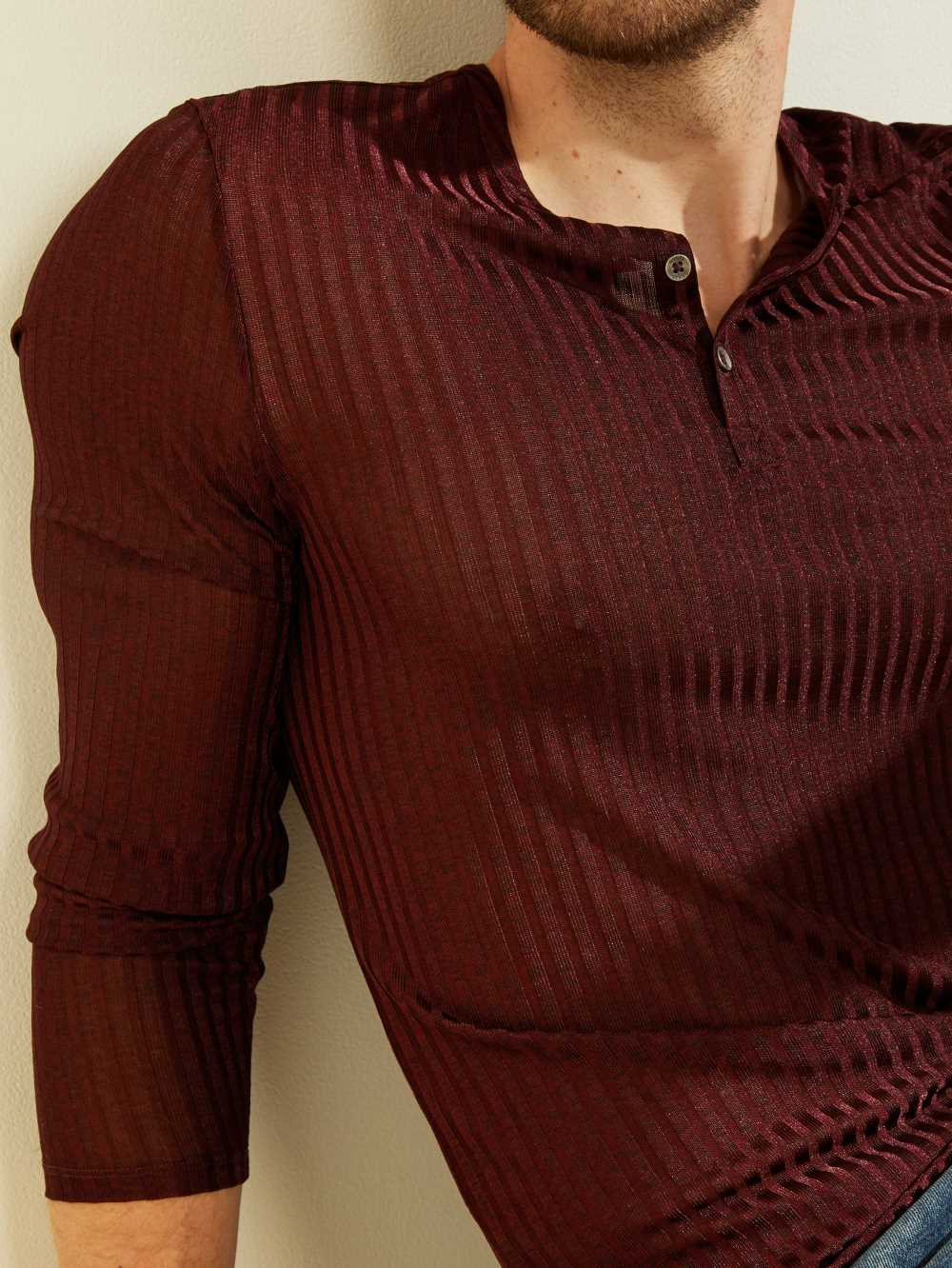 Purple Multicolor Men's Guess Warehouse Long-Sleeve Henley T-shirt Australia Sale | 823SIMXVQ