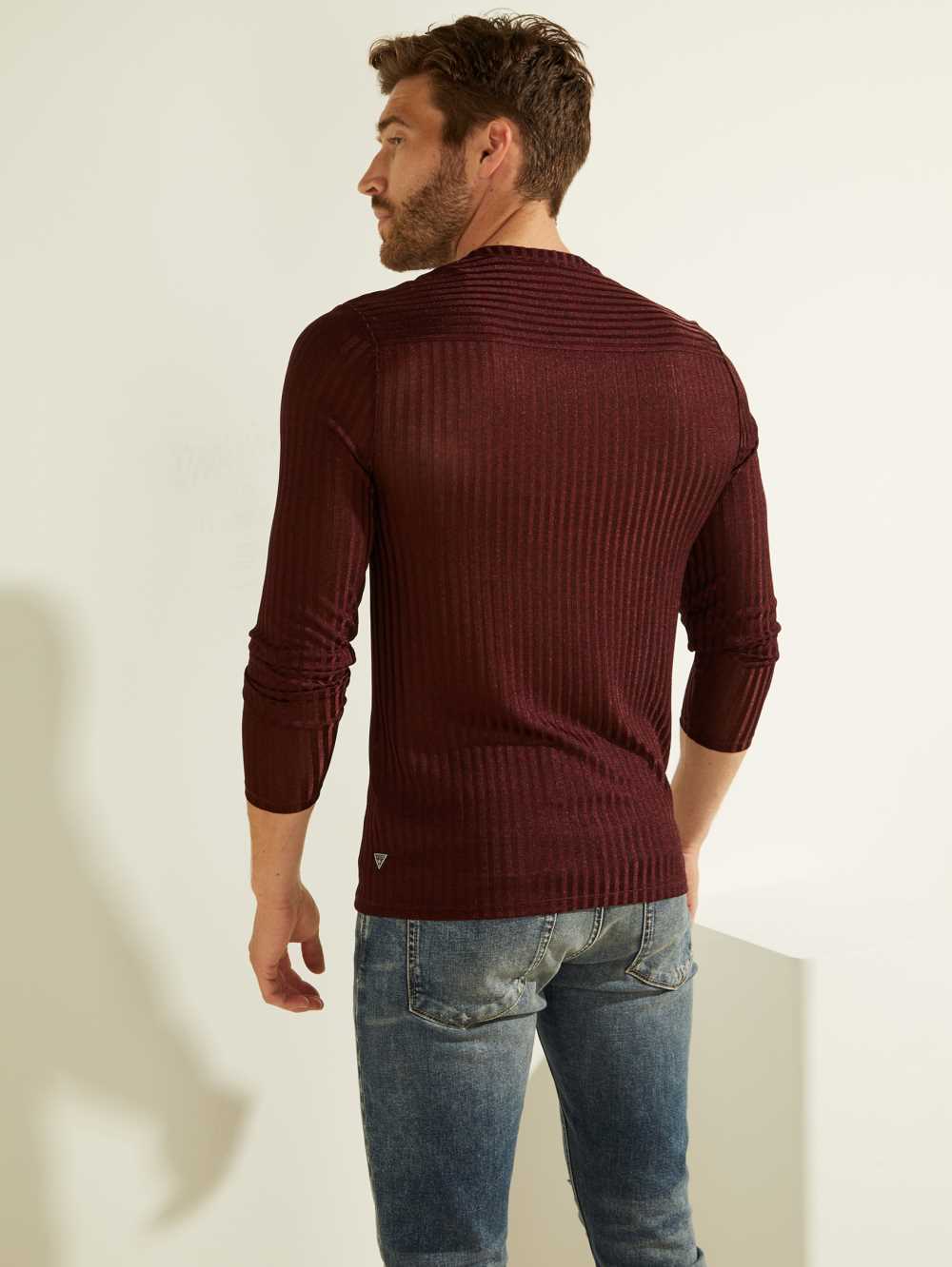 Purple Multicolor Men's Guess Warehouse Long-Sleeve Henley T-shirt Australia Sale | 823SIMXVQ
