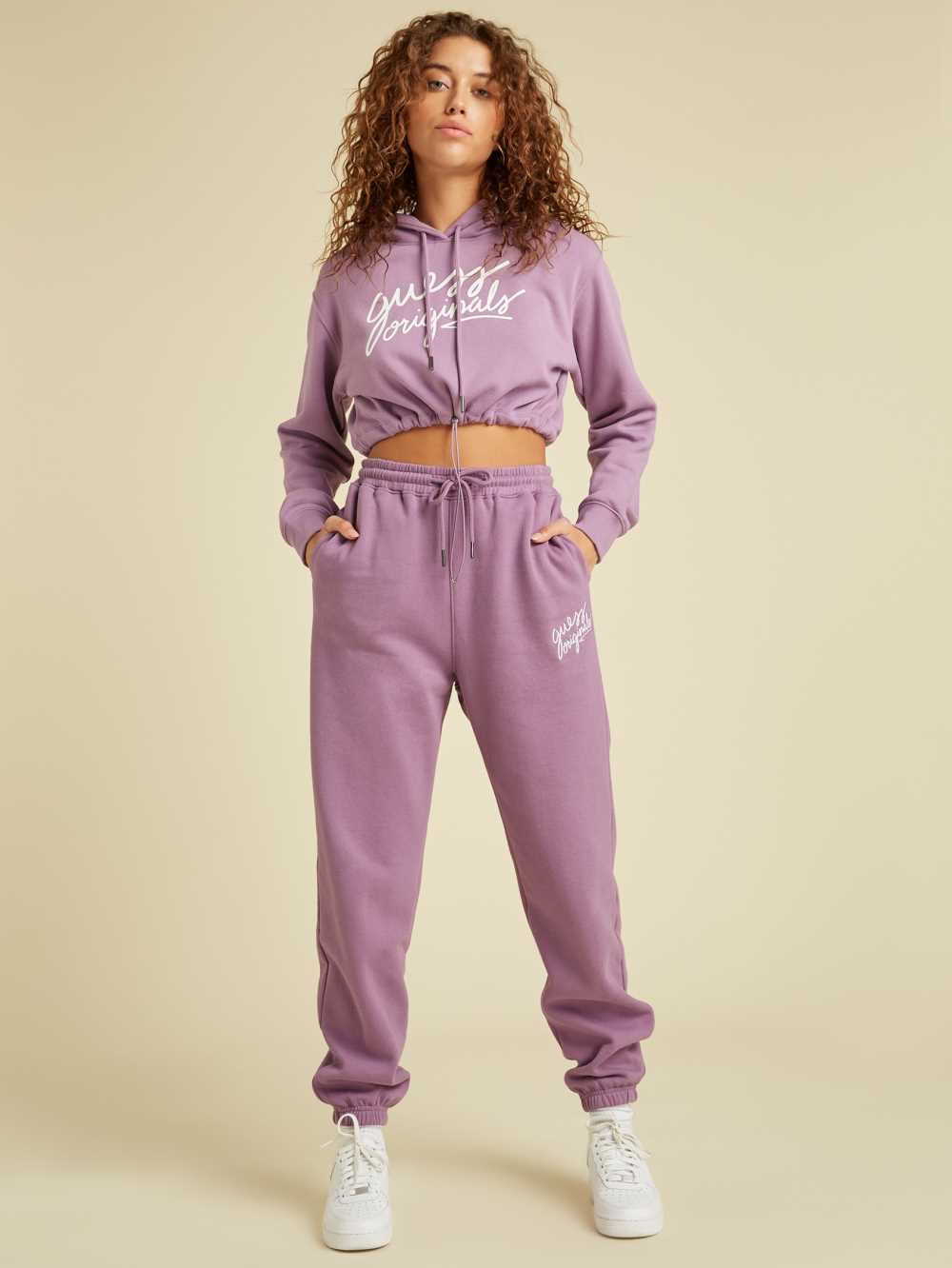 Purple Women's Guess Originals Cropped Hoodie Australia Sale | 849VRDHWU
