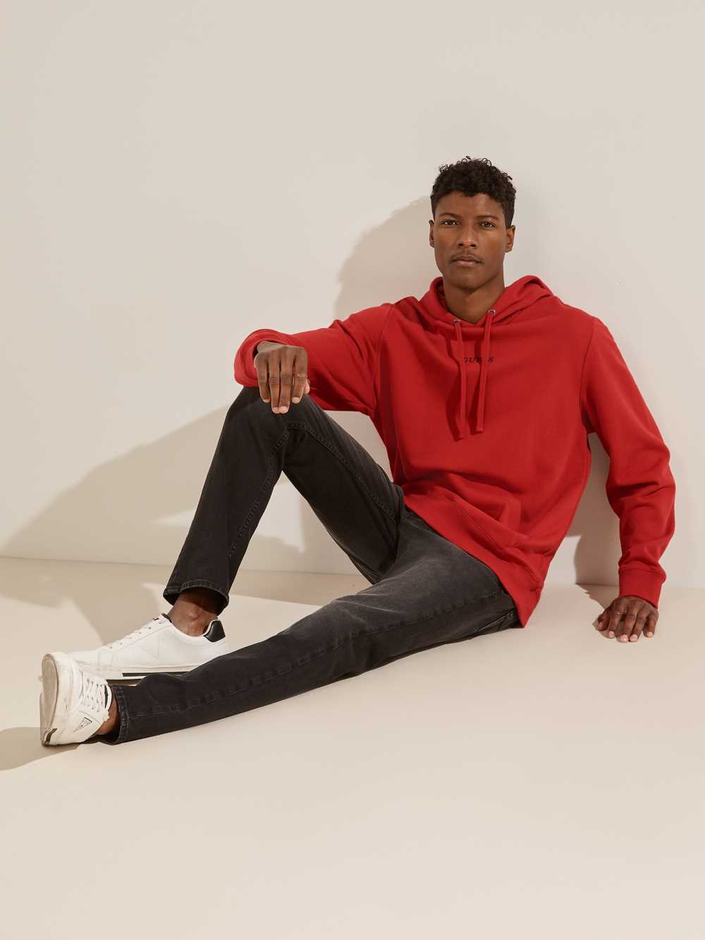 Red Men's Guess Eco Roy Embroidered Logo Hoodie Australia Sale | 942MQJTHV
