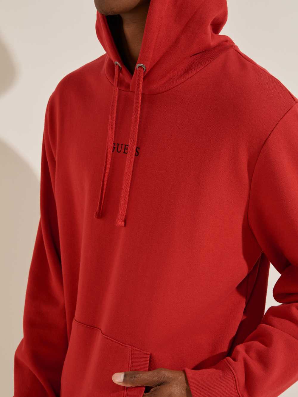 Red Men's Guess Eco Roy Embroidered Logo Hoodie Australia Sale | 942MQJTHV