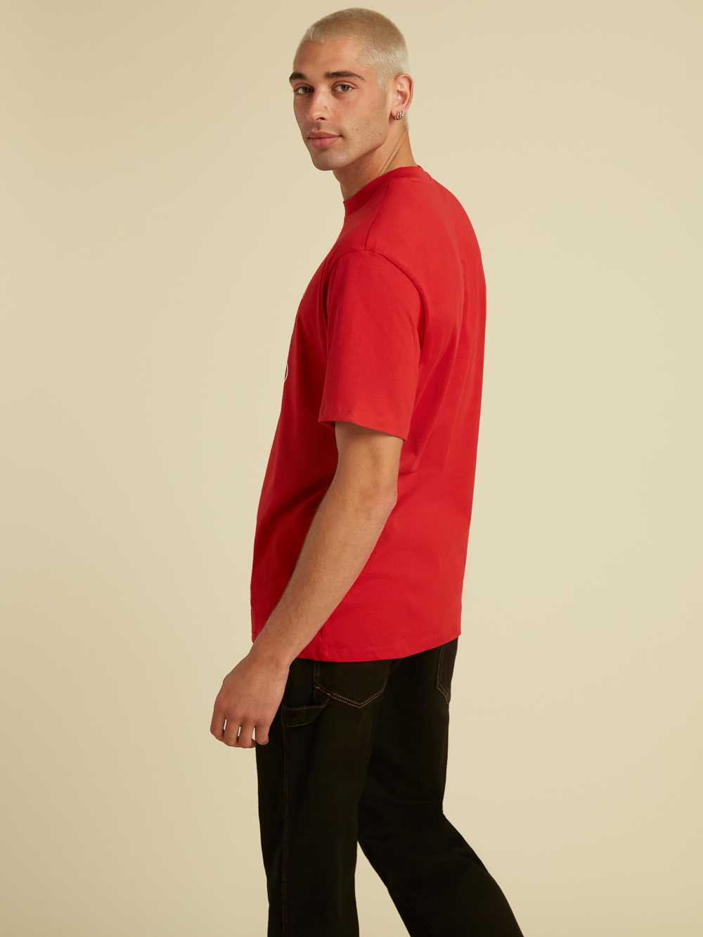 Red Men's Guess Originals Grid T-shirt Australia Sale | 032HRNCOK