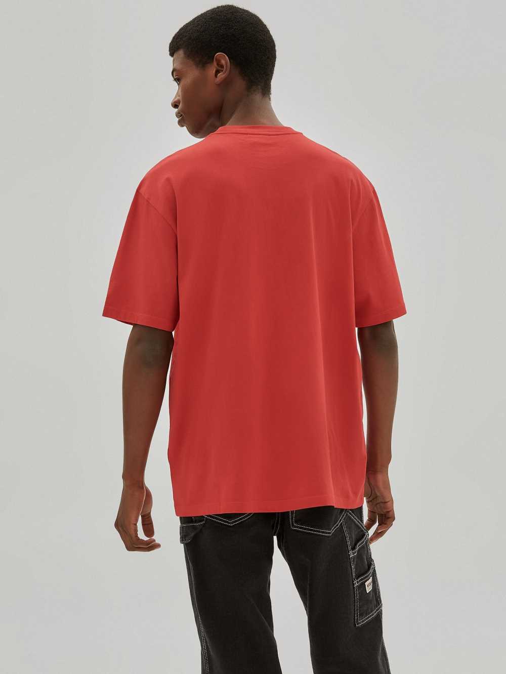 Red Men's Guess Originals Grid T-shirt Australia Sale | 748DNOYCQ