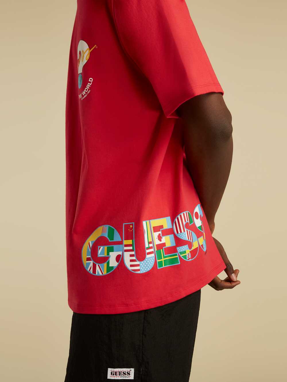 Red Men's Guess Summer Games Logo T-shirt Australia Sale | 367BZWFST