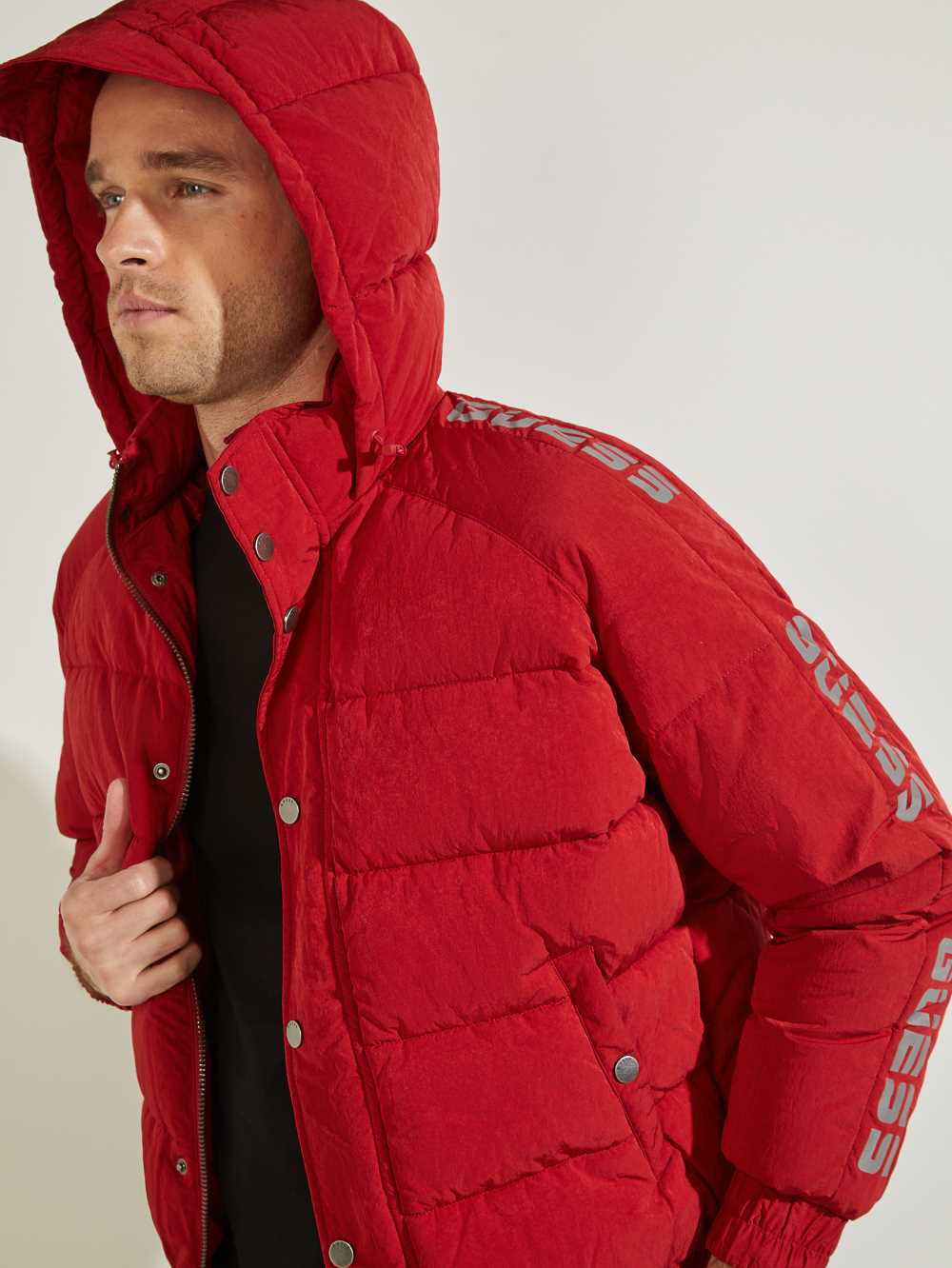 Red Men's Guess Summit Nylon Ski Puffer Jackets Australia Sale | 987GANESM