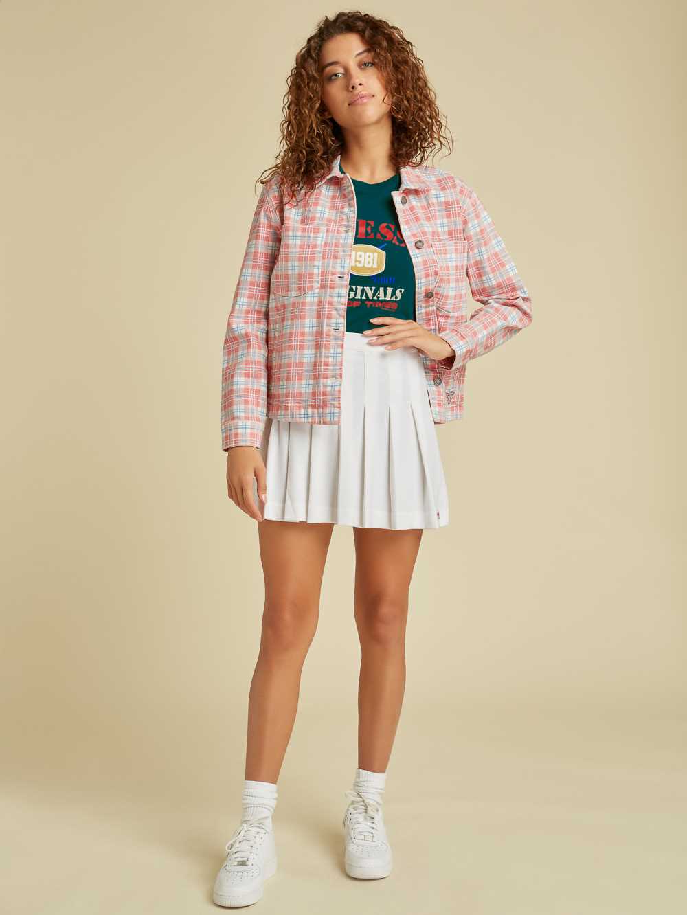Red Multicolor Women's Guess Originals Plaid Denim Jackets Australia Sale | 245PJNFTA