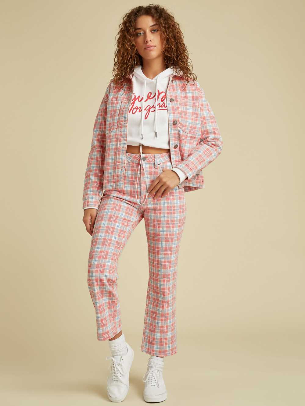Red Multicolor Women's Guess Originals Plaid Mom Jeans Australia Sale | 527WRJDXK