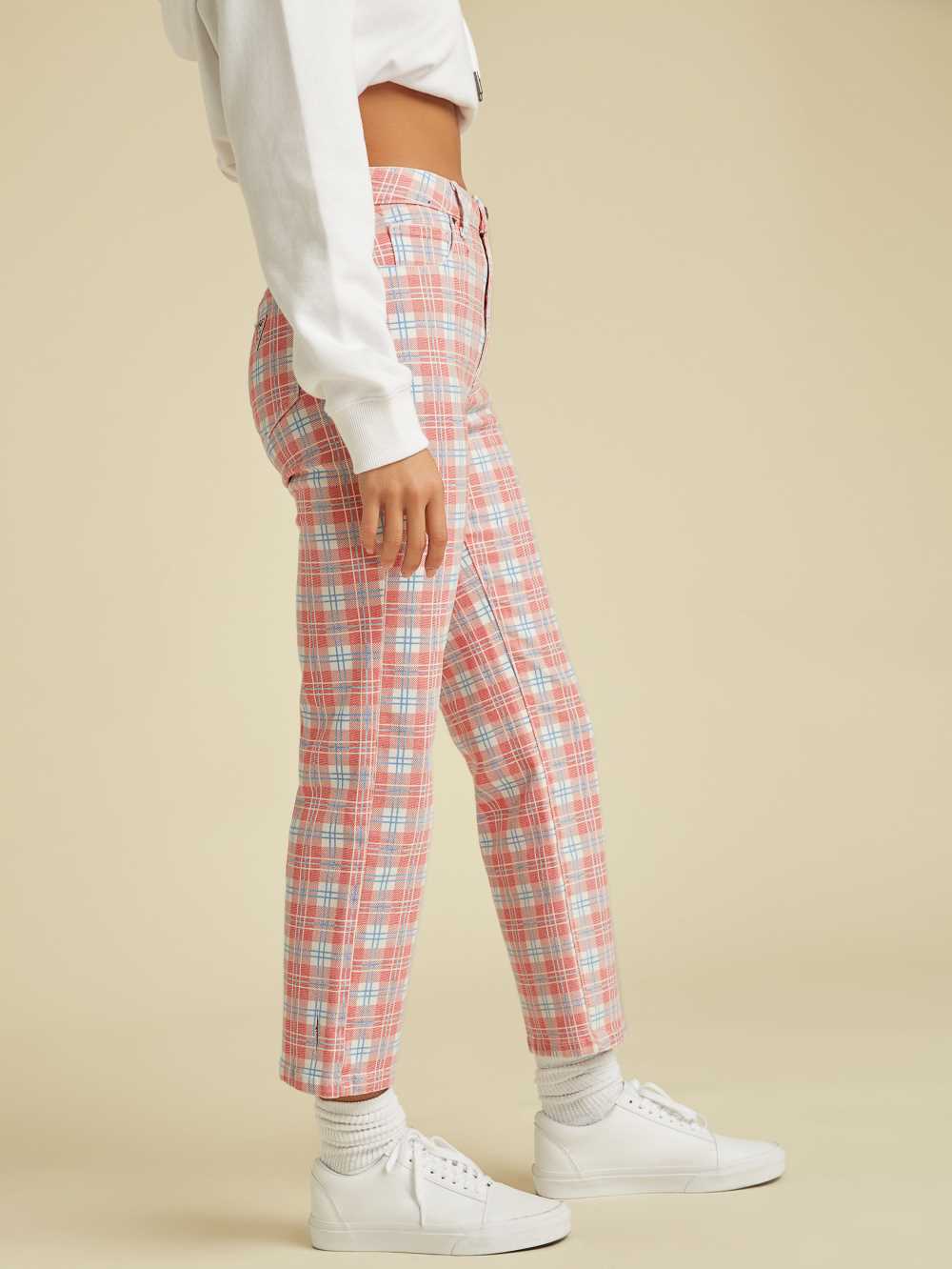 Red Multicolor Women's Guess Originals Plaid Mom Jeans Australia Sale | 527WRJDXK