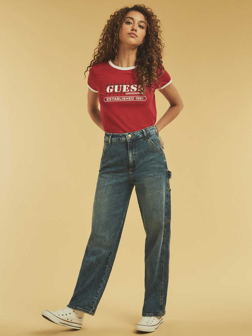 Red Multicolor Women's Guess Originals Ringer T-shirt Australia Sale | 871GLYRVZ