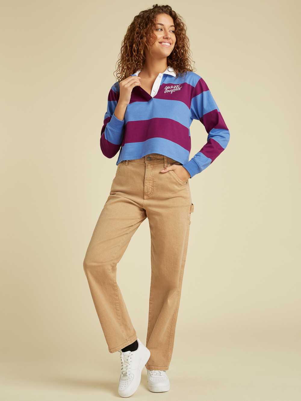 Red Multicolor Women's Guess Originals Stripe Rugby Shirts Australia Sale | 187UDQOXN