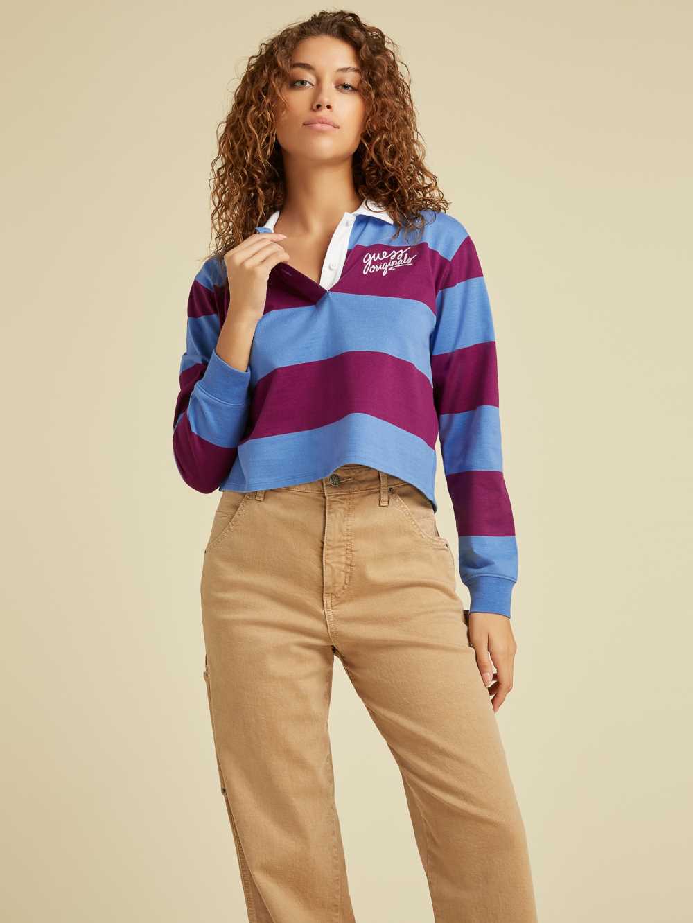 Red Multicolor Women\'s Guess Originals Stripe Rugby Shirts Australia Sale | 187UDQOXN