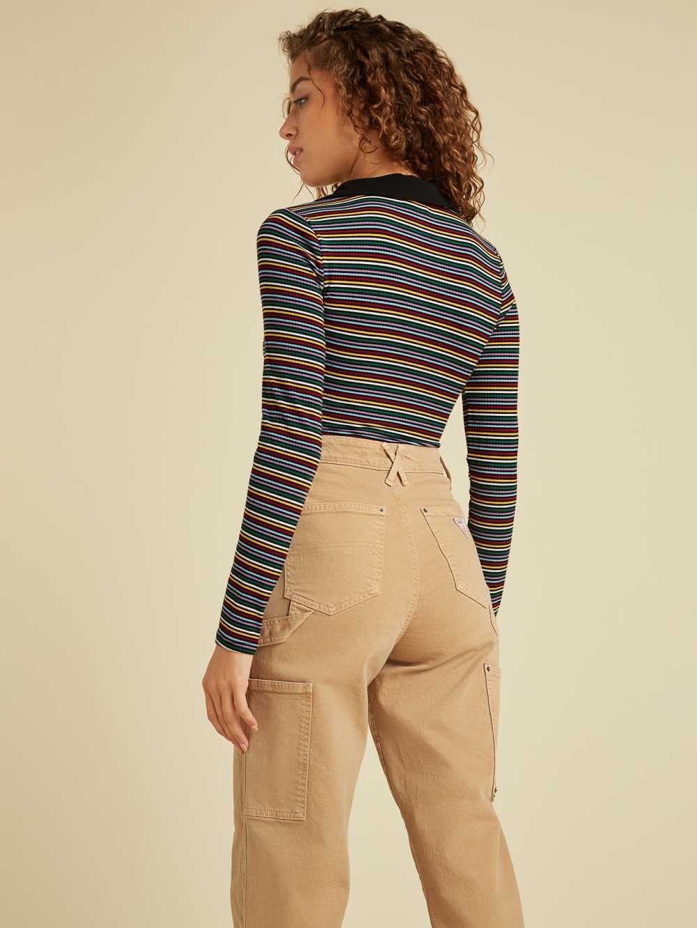 Red Multicolor Women's Guess Originals Striped Collar Bodysuit Australia Sale | 634PDSUFQ