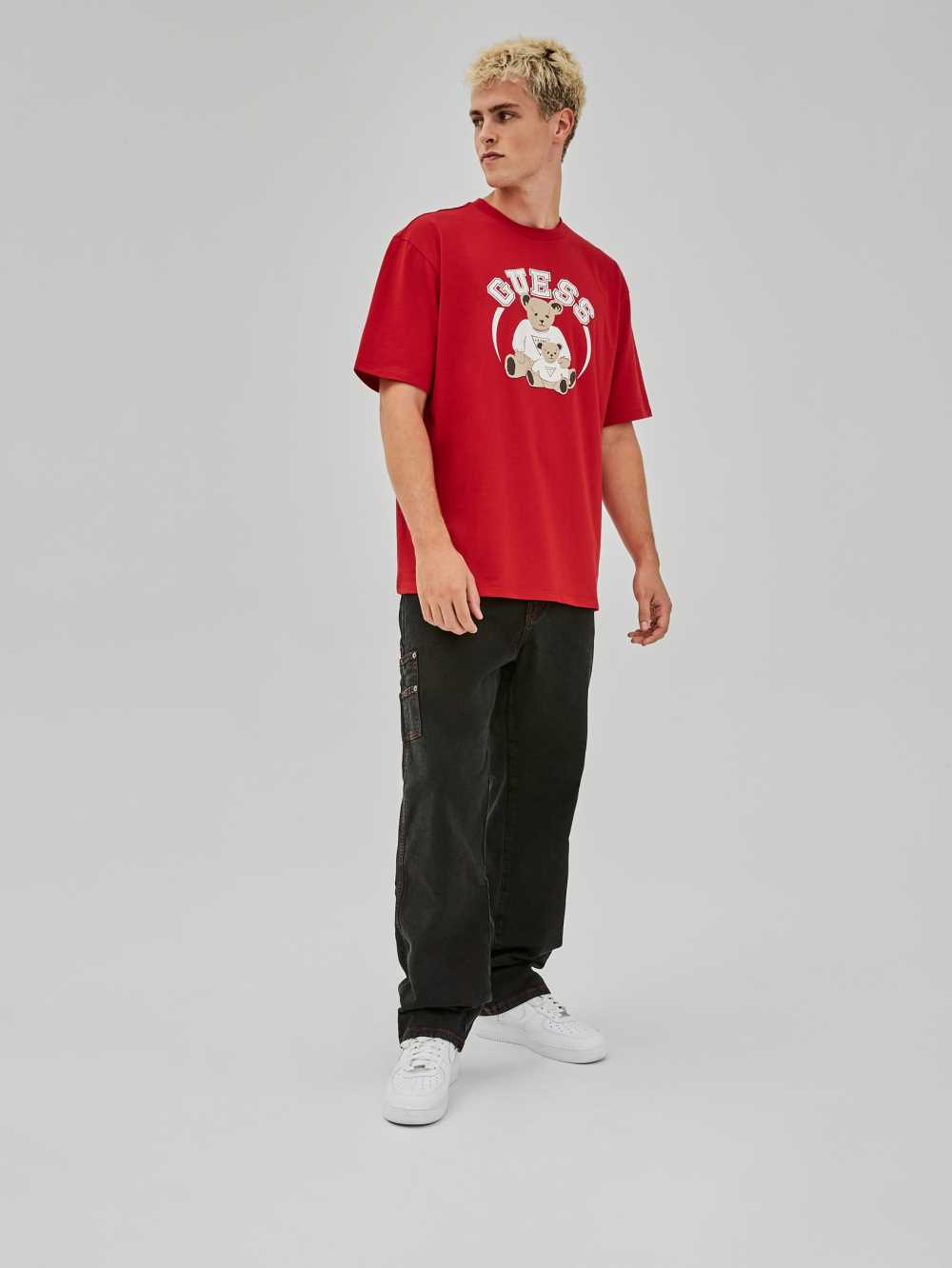 Red Pink Men's Guess Originals Bear T-shirt Australia Sale | 784YCGESL